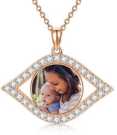 LONAGO Collar Personalizado con Foto Plata de Ley 925 Imagen Personalizada Colgante Collar Joyería para Mujer (Ojo-Oro Rosa)