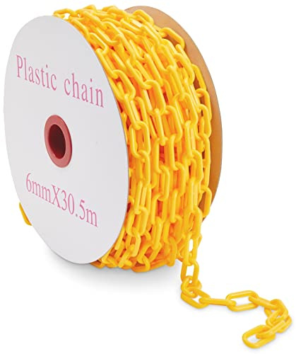 1.5-Inch 100-Feet Plastic Chain Links - Weatherproof Privacy Safety Barrier for Fence and Gate (Yellow)