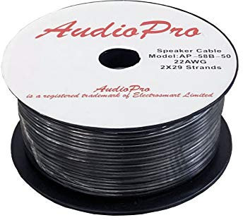 AudioPro® Speaker Cable Wire 22 AWG (2 x 29 Strands) Select 25m or 50m Reel Colour White/Clear Transparent HiFi Home Audio Surround Sound etc (50m Reel, Black)