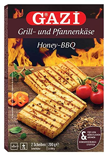 Gazi Grill- und Pfannenkäse Honey-BBQ - 9x 200g - Pfanne Grill Grillkäse Ofen Ofenkäse Backkäse 45% Fett i. Tr. Schnittkäse Käse mikrobielles Lab Halal vegetarisch glutenfrei