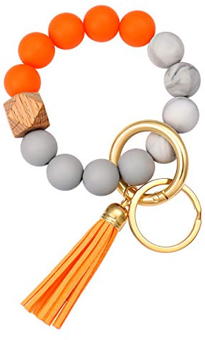 boderier Silicone Bracelet Keychain Wristlet Bangle Keyring Portable House Car Keys Ring Holder W/Tassel