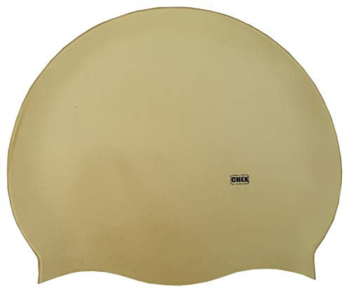 CHEX Gorro de natación de silicona elástico unisex para mujeres y hombres, de una sola pieza, talla única para adultos a partir de 8 años, fácil de poner en el gorro de natación (dorado)