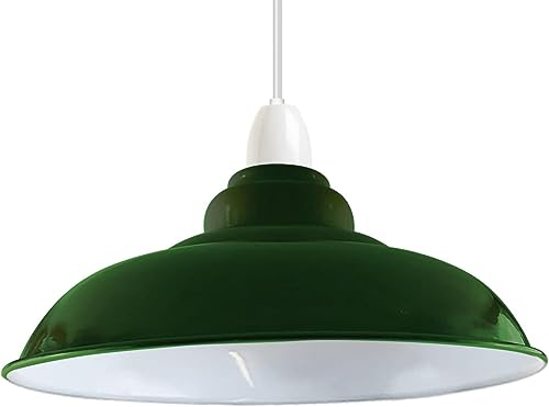 LEDSone Pantalla de lámpara de techo de estilo vintage, fácil de ajustar, estilo retro, moderna, de metal, para colgar lámpara colgante, pantalla industrial de 32 cm (Verde)