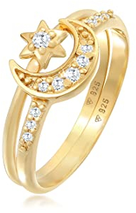 Elli Ring Stern Mond Zirkonia Stapelring 2er Set 925 Silber