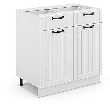 Vicco Küchenunterschrank Fame-Line, Weiß Landhaus/Weiß, 80 cm ohne Arbeitsplatte