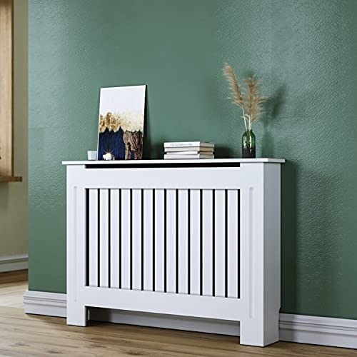 SUNXURY Heizkörperverkleidung 112x19 cm Heizungsabdeckung Holz Weiß Modern Heizkörperabdeckung Groß oben Verkleidung Heizkörperverkleidung für Alte Heizkörper