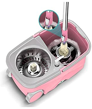 BKWJ Mopas y Cubos para la Limpieza del Piso, trapeadores giratorios para la Limpieza del Piso, el trapeador de Giro y el Cubo con 2 Cabezales de trapeador Giratorio (Color : Pink)