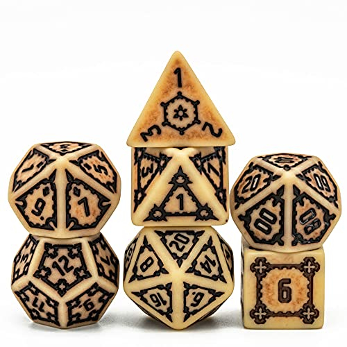 World of Dice - Goliath XL Bone - große Pen and Paper Würfel, 7-teilig, ideales Würfelset für D&D, DSA, Cthulhu, und viele weiteren RPGs