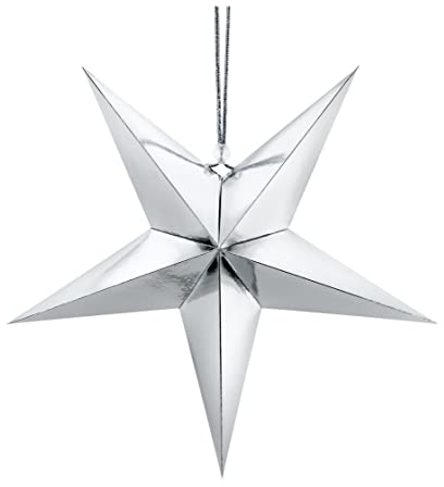 Deko Weihnachtsstern Glänzender 3D Papierstern zum Hängen - Weihnachtsdeko Faltstern DIY Silber 30 cm