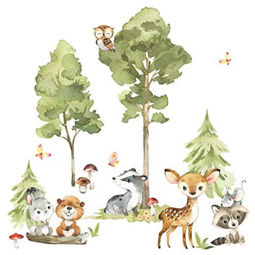 Grandora Waldtiere Wandtattoo für Kinderzimmer Baby Wandsticker Baum DL802-4
