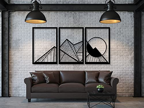 VAILLA Berge Holzdekoration, Wandbild aus Holz, Wand deko in Schwarz Gold, 3D Bilder, Wandtatoo Home Wall Art Dekoration, Wandaufkleber, Moderne, für Zuhause Büro Schlafzimmer, Wohnzimmer