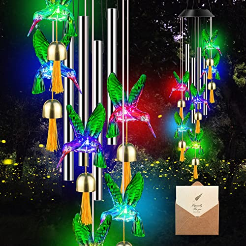 Carillon a Vent Exterieur, Carillon Éoliens Solaire, Colibri Carillon Lumineuse Aux Couleurs Changeantes, Carillon Decoration Jardin Exterieur, pour Cadeau Femme Cadeau Maman Cadeau de Noël
