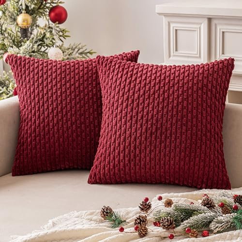MIULEE 2er Set Kissenbezug 45×45cm Kordsamt Ananas-Ähren Weinrot | Moderne Struktur Weich Dekorativ Vielseitig Pflegeleicht Langlebig Für Sofa Bett Wohnzimmer Schlafzimmer Und Gästezimmer