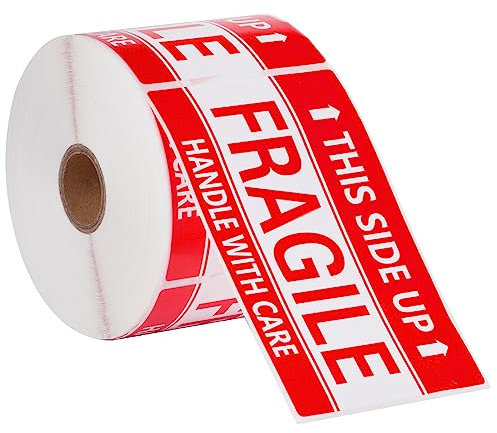 7,6 x 12,7 cm Fragile Aufkleber Handle with Care This Side Up 500 Permanent Adhesive Fragile Stickers for Shipping Moving Glass Fragile Labels (1 Rolle, 500 Labels)
