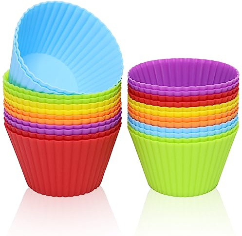 Eolilim 24PCS 9 cm Large Reusable Silicone Baking Cups Multi Color, Silicone Cupcake Cases, Large Muffin Cases for Baking