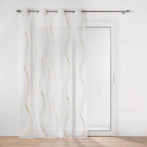 Douceur d'Intérieur Elona Ösenvorhang, durchscheinend (140 x 240 cm), Gold, metallisch bedruckter Sablé-Voile