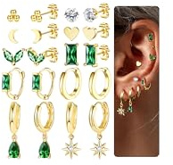 Roheafer 10 paires de boucles d'oreilles Huggies pour femmes boucles d'oreilles vertes plaquées or 14K boucles d'oreilles délicates pour piercings multiples