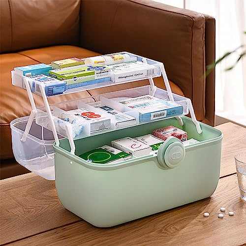 Cestino Portaoggetti in Plastica per Pronto Soccorso, Contenitore per Armadietto dei Medicinali in Plastica con Scomparti e Serratura, Organizzatore Trasparente per Kit di Pronto Soccorso di(verde)