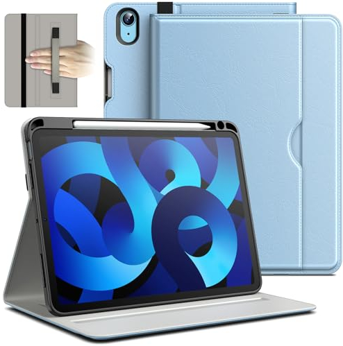 JETech Custodia per iPad Air 11 Pollici M3/M2 (2025/2024), iPad Air 5/4 (Modello 2022/2020), PU Pelle Folio Protettiva Cover con Portapenne & Tasca, Multi-Angolo Visualizzazione (Cielo Blu)