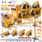 FORMIZON Véhicules Construction Enfants, Camion Transporteur Voiture, Jouet de Camion de Transport Set avec Musique & Lampe, 4 Mini Véhicules de Chantier, Jouets Grue (Véhicule de Transport)