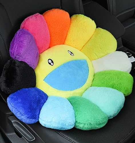 DTREEL Nette Regenbogen Smiley Gesicht Kissen, Sonnenblume Plüschkissen, Bequeme Sonnenblume Smiley Kissen Bunte Sonnenblume Plüsch Home Schlafzimmer Shop Restaurant Dekor,Gelb,15.7