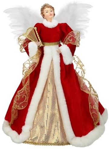 Liliful Weihnachtsbaumspitze Engel Baumkrone 45,7 cm stehend roter Engel Weihnachtsbäume Flügel Topper Figur Geschenk für Zuhause Urlaub Dekorationen Winter Ornament