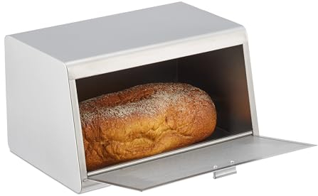 Relaxdays Brotkasten aus Edelstahl, Brot Aufbewahrungsbox, HBT: 20,5 x 34,5 x 23,5 cm, Brotaufbewahrung, Metall, Silber