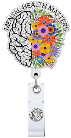Mental Health Matters einziehbare Ausweisrolle mit Ausweis-Clip, Namensschild, Karte, Geschenk für Krankenschwestern, Arzt, Gehirn, Neurologen, Medizin, Büro, Sozialarbeiter, Krokodilklemme, Schwarz