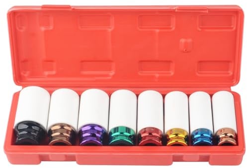 8pcs 1/2 Drive Wheel Protector Impact Socket Set, Extra Thin Wall, Rim Protect Sleeves, 6 Point, Metric,15mm,17mm,19mm,21mm,22mm,23mm,24mm,27mm
