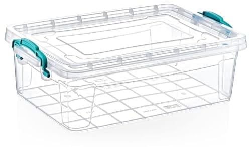 Best House | Small Plastic Storage Box with Clips & Lids | Size 1L (L:22cm W:14.5cm H:6cm) | Set of 1 | Flat Shape |Stackable Clear Multipurpose Home Office Kitchen Tools Crafts Bits N Pcs-1 Litres