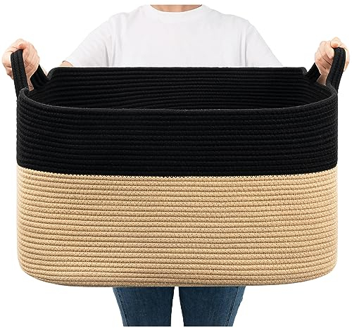 TIMEYARD Storage Basket, Large Toy Basket for Baby, Kids, Cotton Rope Baskets for Dirty Clothes, Blankets, Toy Storage, Rectangle Woven Baskets in Living Room, Bedroom, 55x38x30 cm, 65L