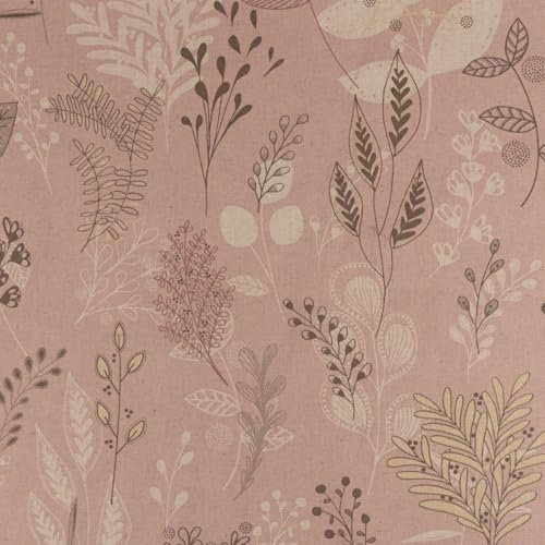 SCHÖNER LEBEN. Dekostoff Halbpanama Leinenlook Soft Calming Leaves Gräser rosa 1,40m