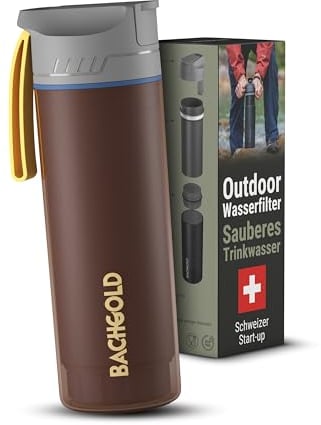 Bachgold® Profi Outdoor Wasserfilter Flasche [500ml] mit 1500L Filterkapazität I Entfernt 99,99% aller Bakterien und filtert Mikroplastik, Partikel und Chlor I Blackout- & Krisensicher (Rot 500ml)