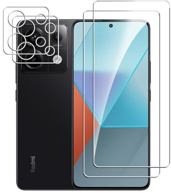 Bihizei Protector de Pantalla para Xiaomi Redmi Note 13 Pro/Poco X6 5G, 2 Piezas Protector Cristal Templado + 2 Protector de Lente Cámara, Fácil de Instalar, Anti-Arañazos, 9H Dureza Vidrio Templado