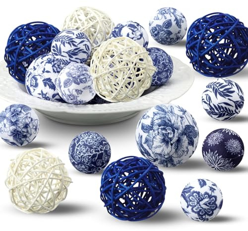 Halloscume 36 Decorative Fabric Ball for Centerpiece Bowls, Blue and White