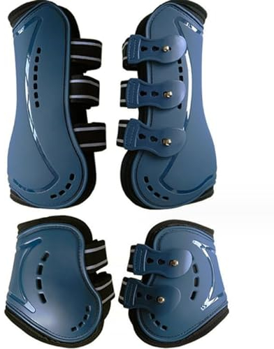 Frdhee Gamaschen & Streichkappen, 4er Set Gamaschen Pferd mit Schlagschutz Pferde-Sportstiefel Neopren Pferdesehne Bandage Reitausrüstung für Springen, Reiten, Events, Dressur, M, Blau