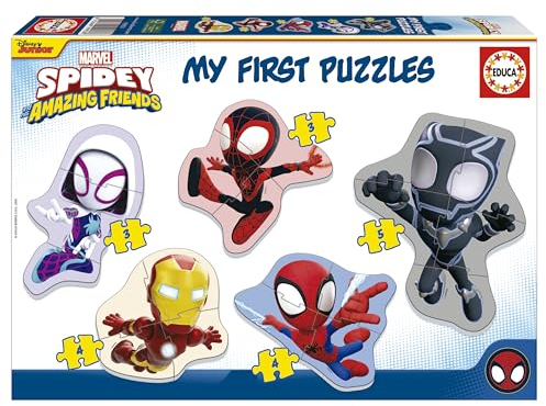 Educa - Set von 5 progressiven Puzzlen von 3 bis 5 Teilen, um das erste Puzzle von Spidey mit unterschiedlichen Schwierigkeitsgraden zu Lernen. Empfohlen für 24 Monate (19952)