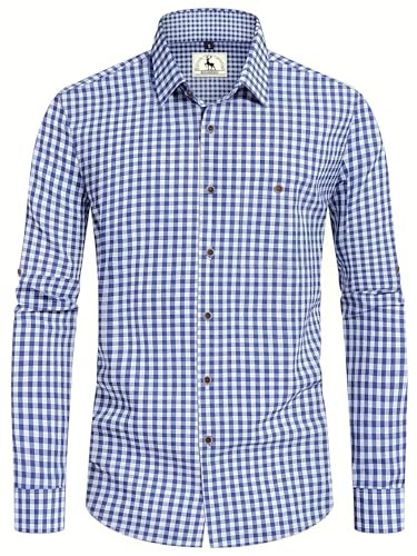 Chemise Homme Oktoberfest Tenue Bavaroise Chemise a Carreaux Trachtenhemden Homme Costume Oktoberfest Bleu 4XL