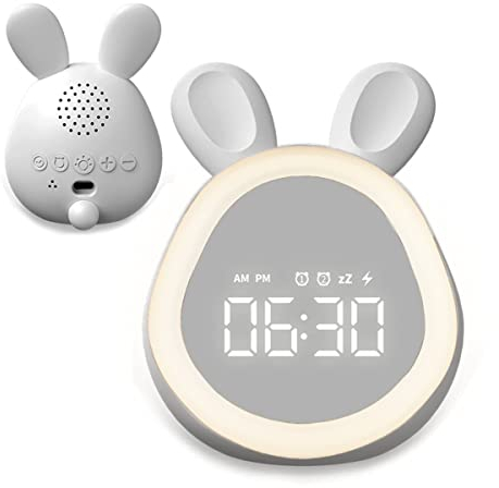 Niedlicher Hasen-Wecker für Kinder, digitaler Wecker mit Nachtlicht und Touch-Steuerung, Schlummerwecker, einstellbare Lautstärke und Helligkeit, Schlaftrainer-Uhren für Kinder, Kleinkinder,