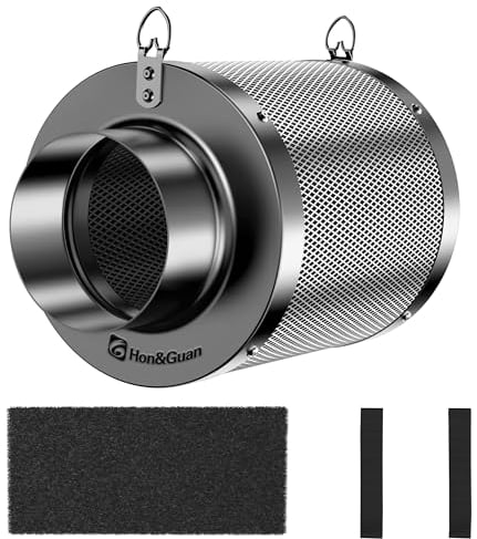 Hon&Guan Filtro ai carboni attivi, 100 mm, con leggero carbone, lunghezza 200 mm, spessore 38 mm, per il controllo degli odori, depuratore d'aria per ventilatori tubi, tende da coltivazione,