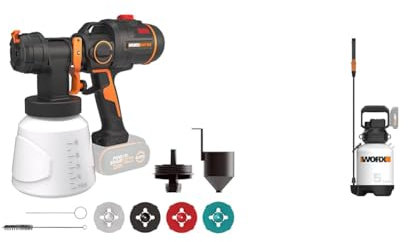 WORX WX020.9 18V (20V MAX) Cordless HVLP Paint Sprayer - (Tool Only - Battery & Charger Sold Separat & WG829E.9 18V (20V MAX) Cordless Garden Weed Multipurpose Sprayer
