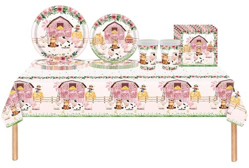 Farm Animal Party Decorations - 69pc Farm Theme Supplies, Tablecloth, Plates, Napkins, Cups for Baby Shower & Birthday Parties