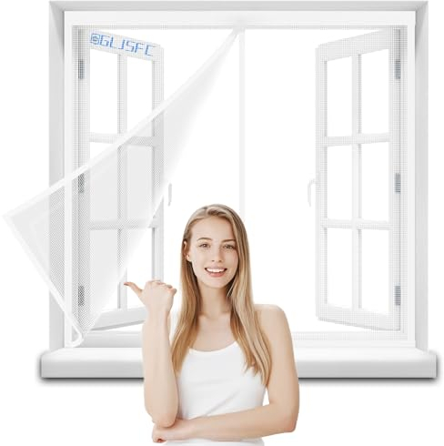 Fliegengitter Fenster 60x150cm Insektenschutztür Insektenschutzrollo Schiebetür, mit Full Frame Klettverschluss & Eingenähten Gewichten, Bausatz Weiß