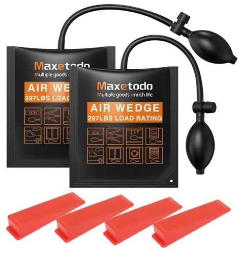 Maxetodo 2PCS Air Wedge Up Pump Kits with 4 Plastic Wedges Inflatable Air Bags for Lifting Doors Windows Installation Furniture and Car Auto Repair