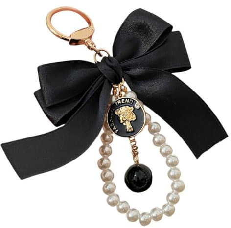 Porte-clés en perles Mignon Nœud de Noeud de Perles Porte-clés à Main à Dos Pendentif, Noir , , sport