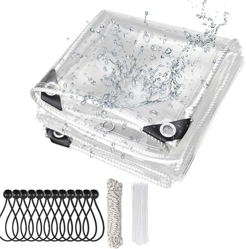 TOPCHANCE Bâche De Protection en Polyéthylène 420g/M² Bâche Imperméable Extérieure,Bâche À Œillets en PVC en Tissu Toile De Protection Polyvalente pour Bois,Piscine,Meubles De Jardin,Voiture(2x5M)