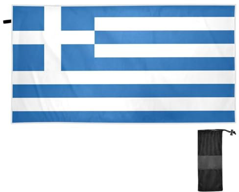 CHIFIGNO Übergroßes Strandtuch mit Griechenland-Flagge, 180 x 78 cm, leicht, schnell trocknend, verstaubar, Strandtuch, Badetuch, Duschtuch, Badetuch für Erwachsene, Damen, Herren