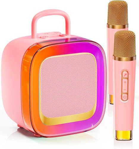 Kinglucky (2024 Limited Pro Version) TOP Mini Karaoke Machine for Kids Adults (with 14M+ Songs), Christmas Birthday Gifts Ideas for Girls, Portable Bluetooth Speaker with 2 Lighting Microphones - Pink
