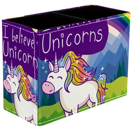 VAPOKF Unicorn with Rainbow Pen Holder for Desk, 2 Compartments Pen Pot Pencil Holders Makeup Brushes Storage Desktop Stationary Supplies Organiser for Home Office