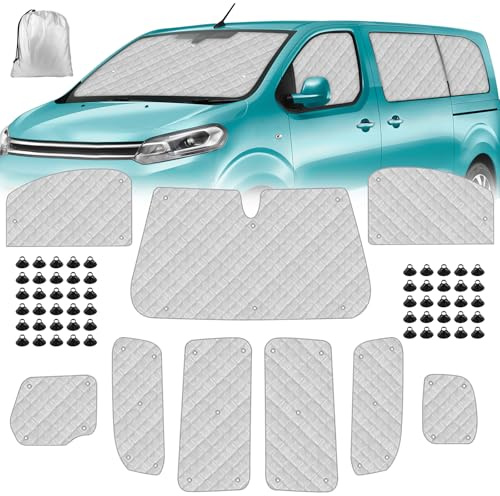 Sonnenschutz Auto Frontscheibe für 2016-2026 Citroen Jumpy MWB 2019-2026 | 9PCS Verdunkelung Thermomatte für Opel Vivaro 2022-2025 FIAT Scudo, Windschutzscheiben Schutz Set mit Aufbewahrungsbeutel